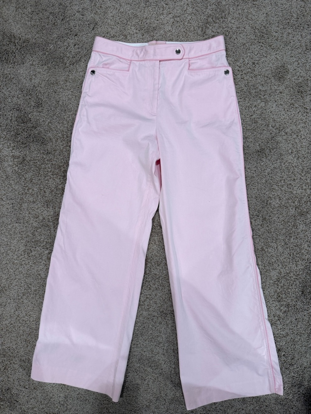 Tory Burch Romantic Pink Cotton Twill Safari Wide-Leg Trousers - Size 8